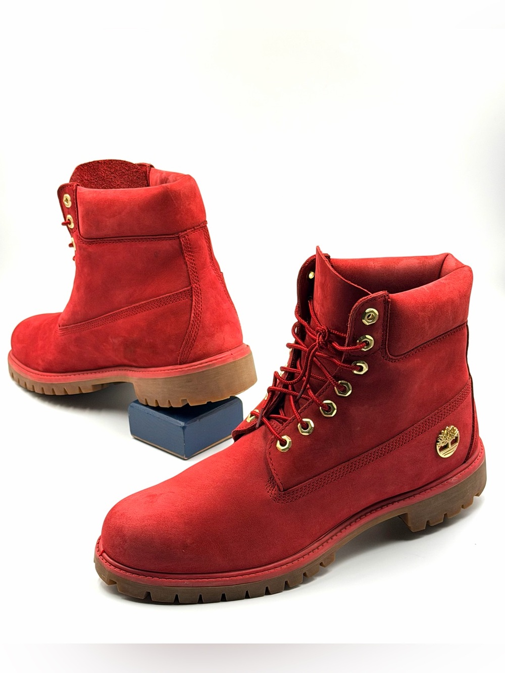 Timberland Men's Premium 6” Red Nubuck Waterproof Leather Boots - Picture 6 of 11